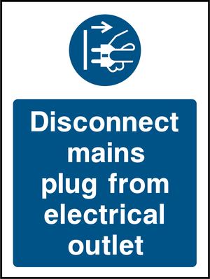Disconnect mains plug from electrical outlet